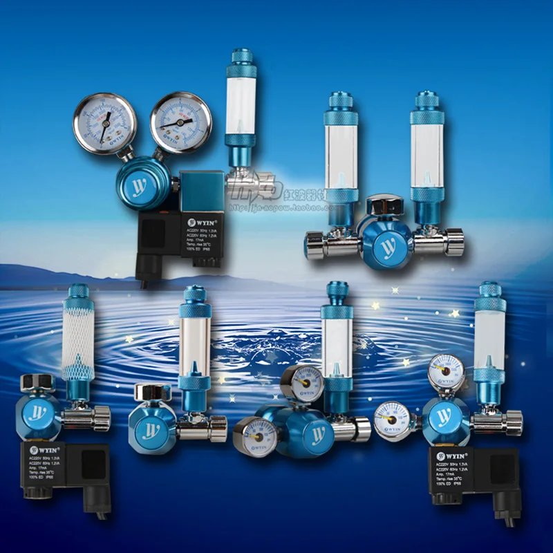 

Aquarium CO2 Regulator Bubble Counter Magnetic Solenoid with Check Valve Water Plant Tank CO2 Pressure Flow Control Gauge
