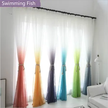 

Colorful Gradient Voile Sheer Curtain Fabric Door Window Tulle Blinf Bedroom Living Room Window Home Deco Window Treatment