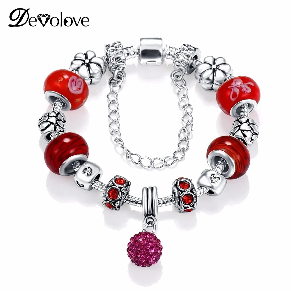 DEVOLOVE Bands Bracelets &amp Bangles Snake Chain with Shamballa Ball Charm Bracelet 5Colors Wholesale PCBR0024 Dropshipping | Украшения и