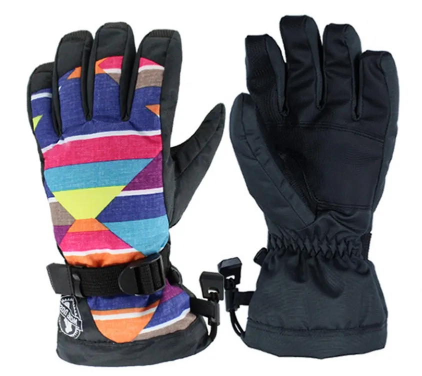 Female color block ski gloves womens waterproof skiing snowboard gloves