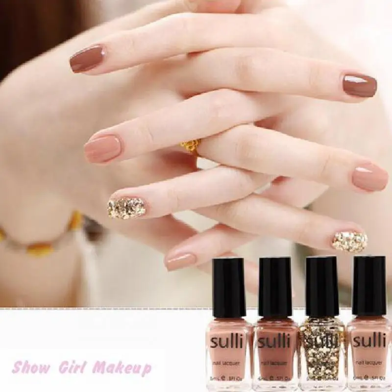 4pcs Set Candy Color Nail Polish Sets For Women Natural Sequins