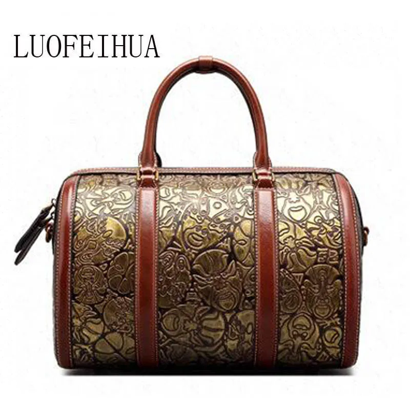 

Leather handbag 2019 new luxury original ethnic style embossed shoulder Messenger bag brand bag designer bag