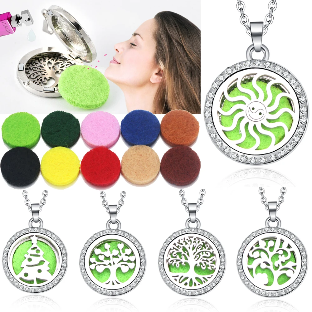 

Tree of Life Aroma Necklace Magnetic Stainless Steel Aromatherapy Essential Oil Diffuser Perfume Locket Pendant