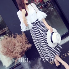 Весна Лето Новые Модные женские Подгонянные большого размера плюс свободные штаны женские повседневные вертикальные полосы линия шифоновые юбки