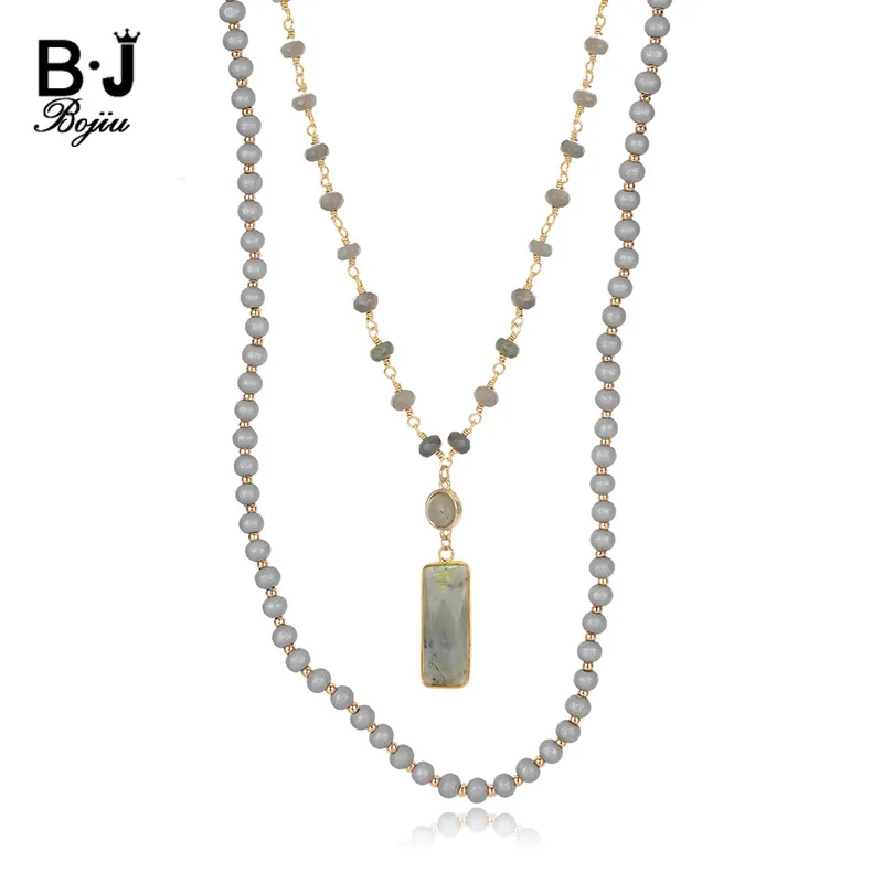 BOJIU Fashion Square Long Pendant Necklace Round Grey Crystal Women Wood Beads In Jewelry NKS193 | Украшения и аксессуары