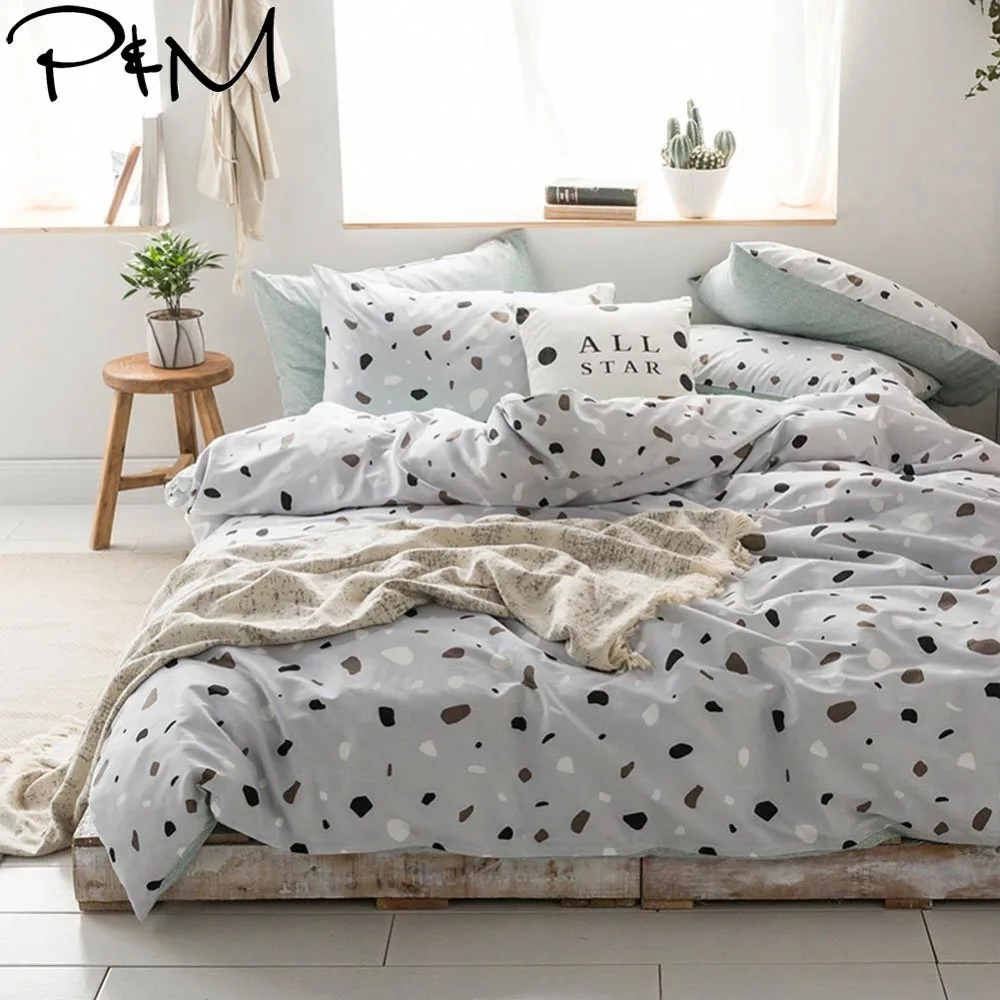 

2019 PAPA&MIMA Checkered Geometric Grey Bedlinens Twin Queen King Size Cotton Duvet Cover Set Pillowcases 3/4pcs Bedding Set