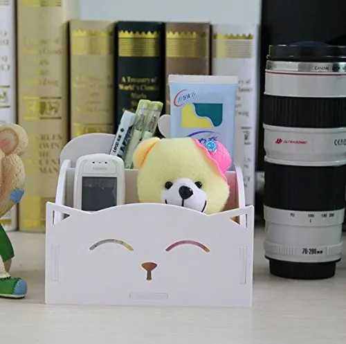White DIY Cute PVC Cat Desktop Organizer Home/Office Supplies Storage Holder Decor for Pen/Pencil/Glasses/Cosmetics/ Stationery
