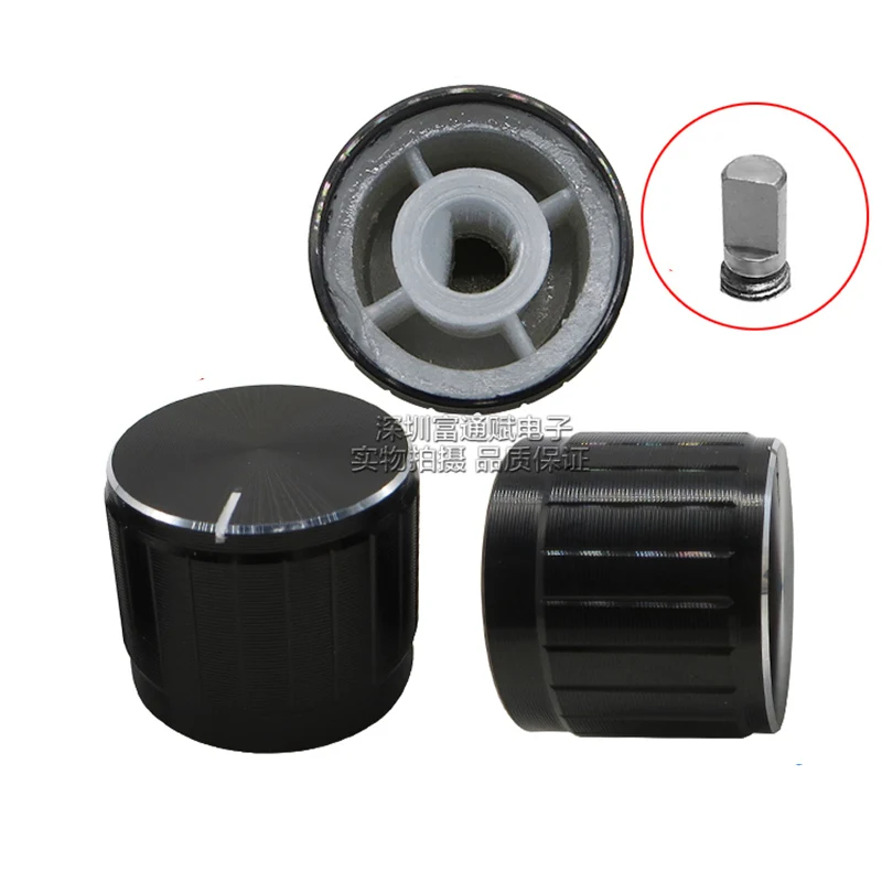 

10pcs Aluminum alloy black and white bright edge 21 * 17MM potentiometer knob cap encoder D-type hole half shaft inner hole 6MM