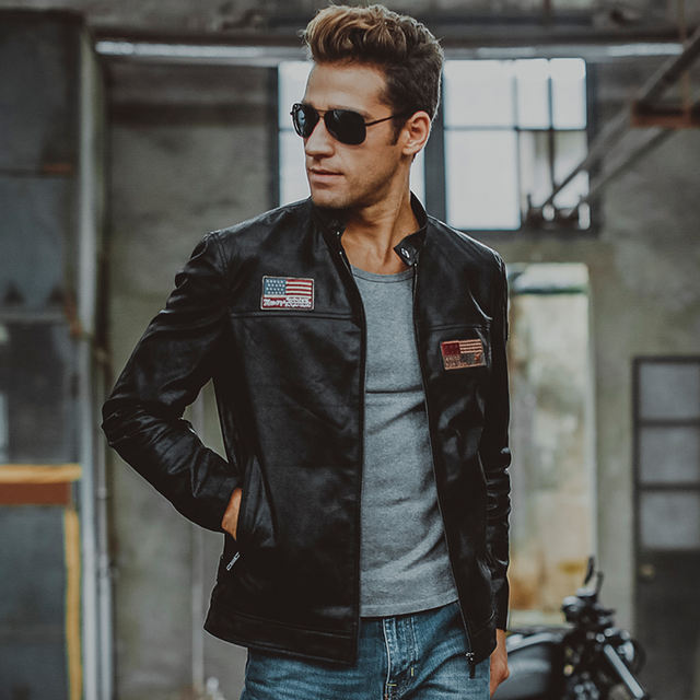 Men’s real leather jacket pigskin motorcycle Genuine Leather jacket men pig leather coat air force jacket