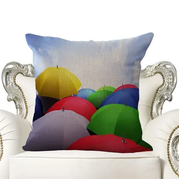

3D Colorful Pencil Geometric umbrella feather Patchwork Cotton Linen Throw Pillow Cushion