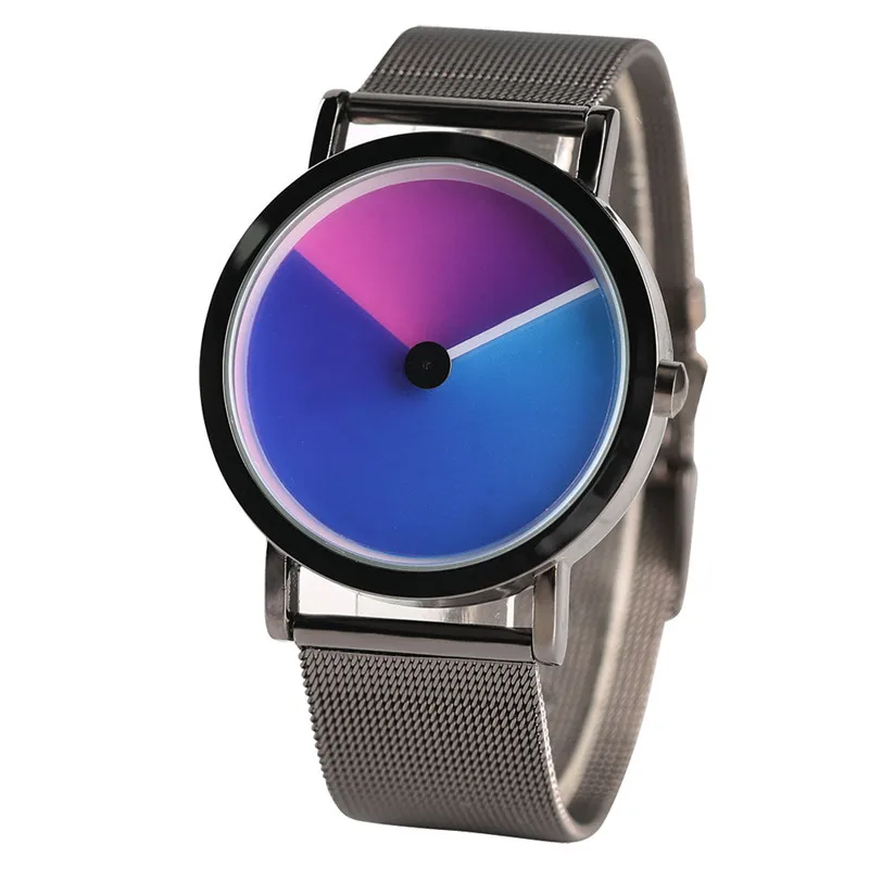 Geek стильные мужские часы креативные красочные вихревой Циферблат из нержавеющей стали сетчатый ремешок минималистичные спиральные кварцевые наручные часы Sci-fi часы