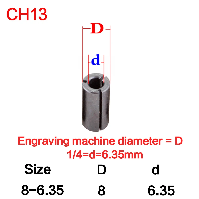 1 шт. Высокоточный адаптер цанговый хвостовик фрезерный станок с ЧПУ инструмент держатель адаптеров 12,7 мм изменение до 6,35 мм/8-6,35/8-6/12,7-8 мм Размер 6 мм - Длина режущей кромки: CH13