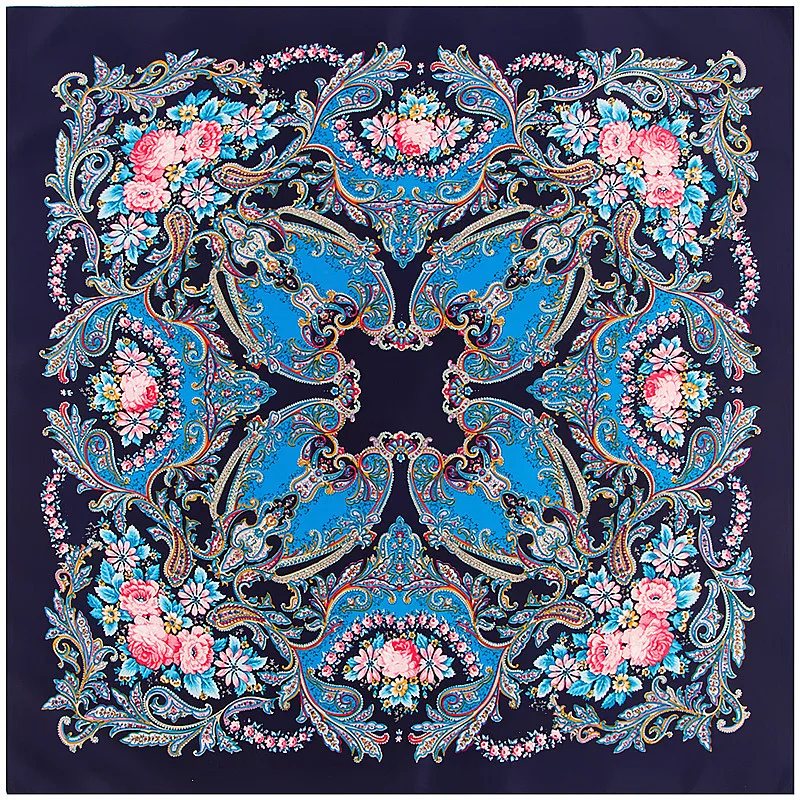 

POBING 100% Silk Scarf Women Square Scarves Wraps 2017 National Floral Print Neckerchief Female Foulard Silk Hijab Lady Bufandas