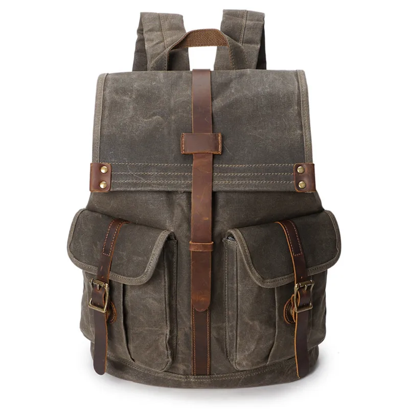 

Nesitu High Quality Waterproof Vintage Army Green Grey Cyan Canvas Women Men Backpack 14'' Laptop Men's Travel Bags M5252