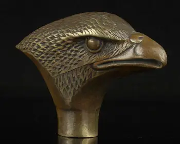 

chinese Old Bronze Hand Carved Eagle Statue Cane Walking Stick Head
