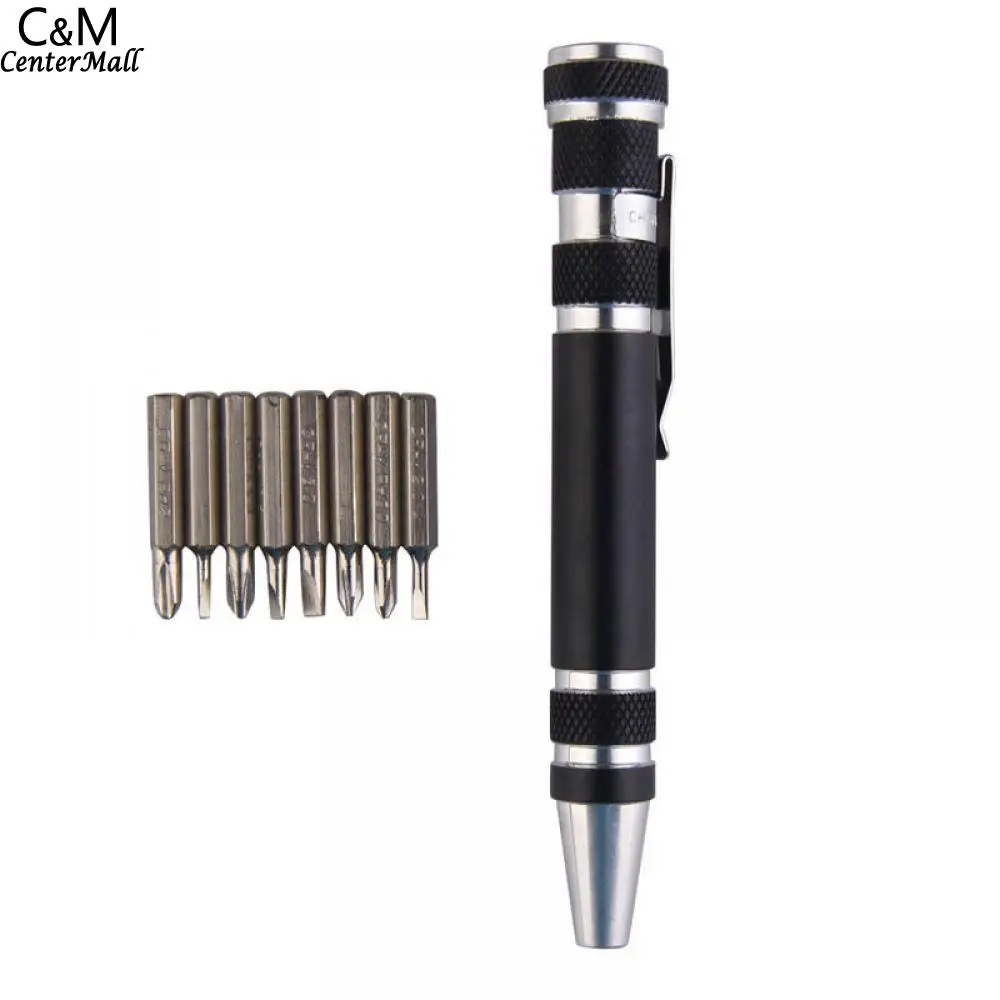 

Aluminum 8 Screw Multi-Tool Tool Repair Driver Pen 1 Screwdriver Kit Mobile Bits Precision Portable Black Set in Style phone
