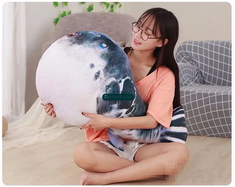 Dorimytrader new pop lovely realistic animal puffer fish plush pillow toy big stuffed cartoon globefish toy cushion gift decoration 100cm 80cm 60cm DY61831 (5)