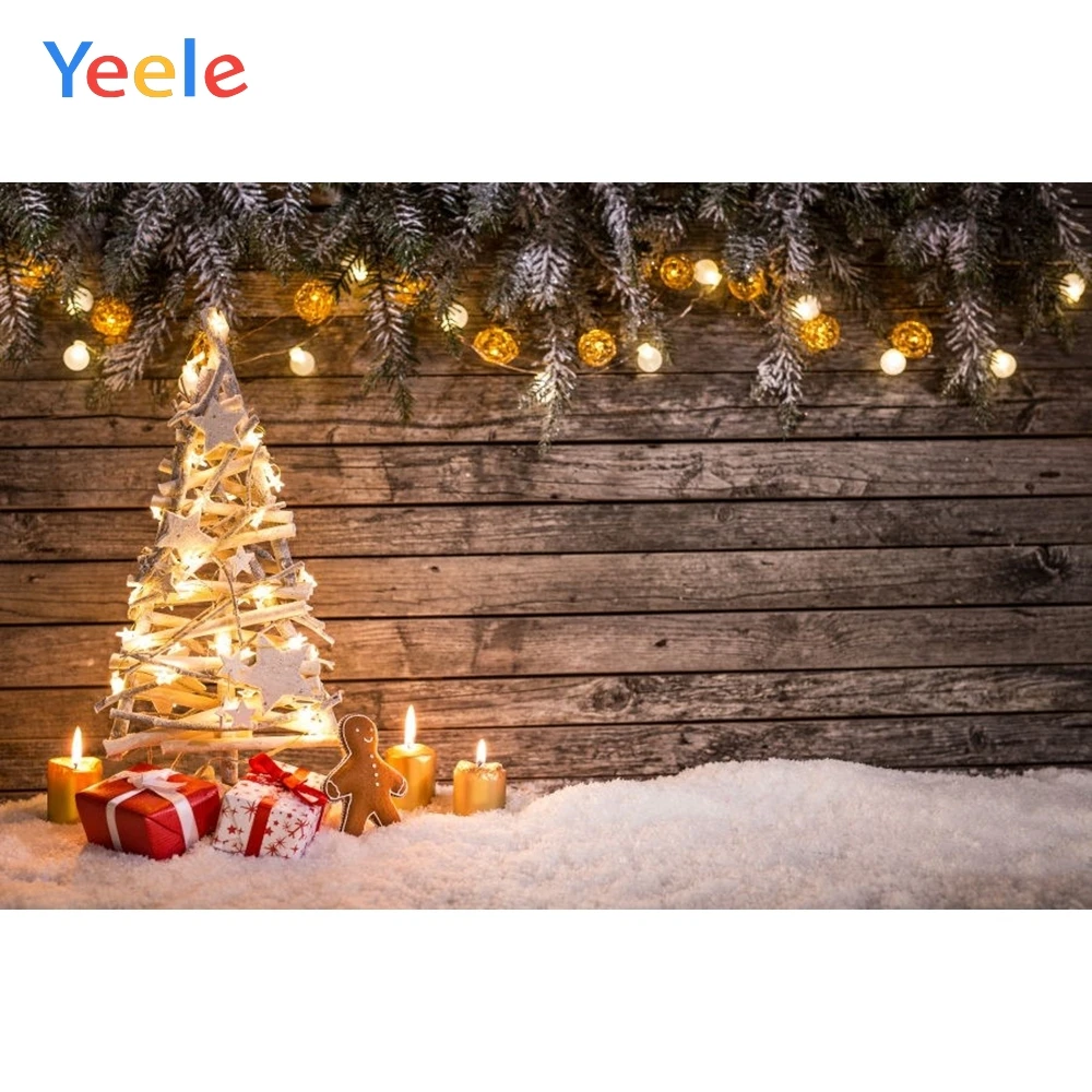 Christmas Backdrop Wood Board Tree Snow Flashing Light Kids Baby Photographic Background For Photo Studio Photophone Photozone