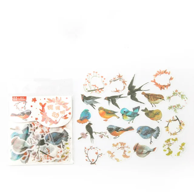 Mr.paper 40Pcs/bag 24 Designs Cute Diary Sticker Scrapbooking Heart Beat Series Japanese Kawaii Creative Stationery Deco Sticker Bird Singing