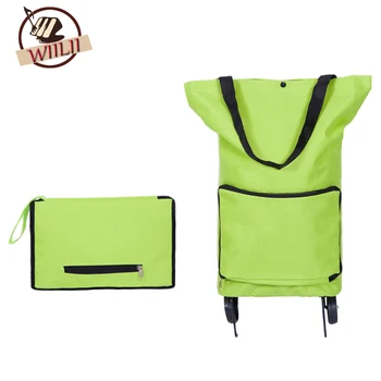 

WIILII 1 Pcs Oxford Folding Shopping Cart Bag With Wheels Trolley Bags For Travel Storage Package Handbag Organizer Foldable