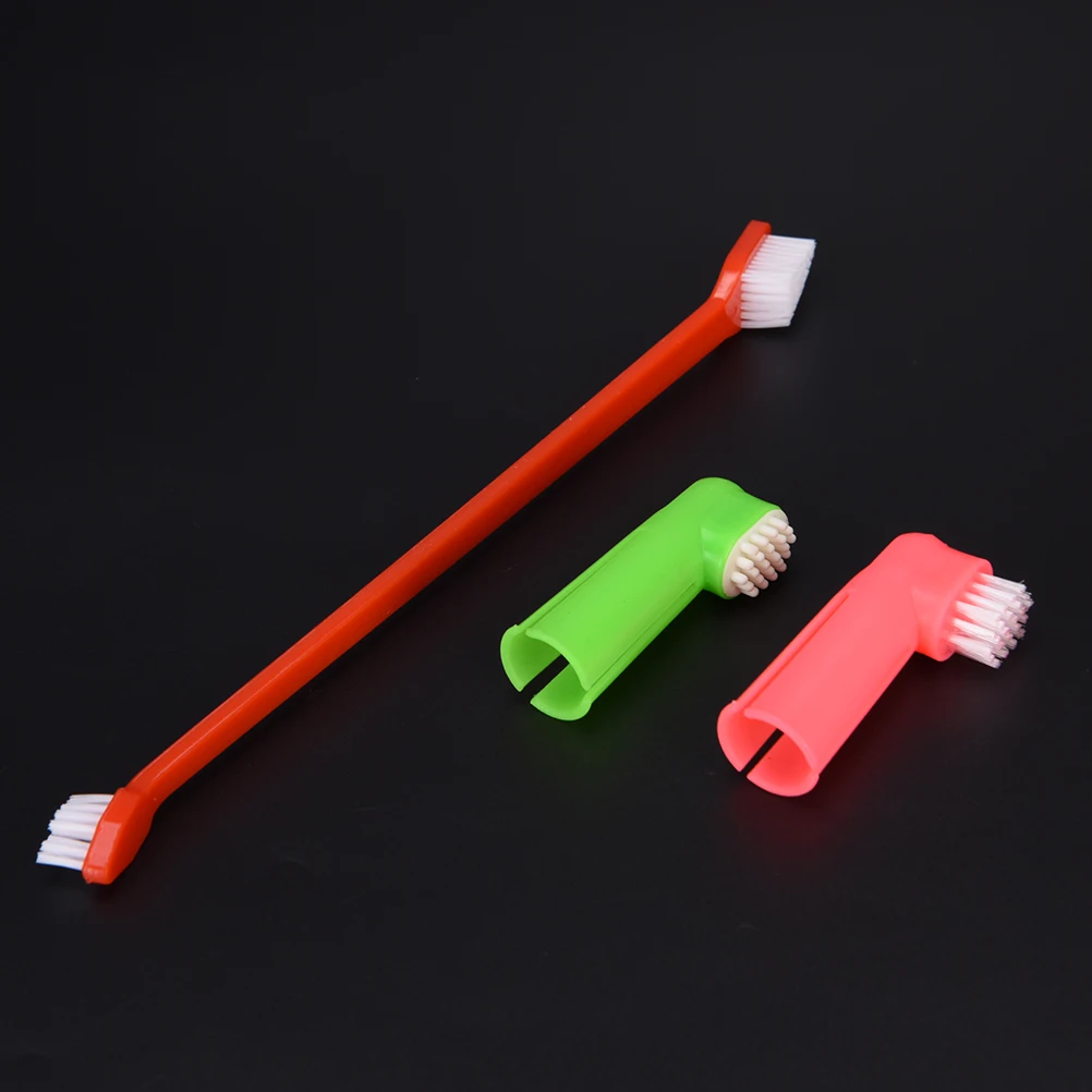 3Pcs/set Pet Finger Toothbrush Dog Brush Breath Double Head Teeth Care