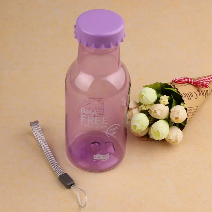 

350ml Portable Leakproof Flask Crystal Water Bottle Bike Sports Transparent Drink Carrier Protein Shaker Camp Hiking with Rope