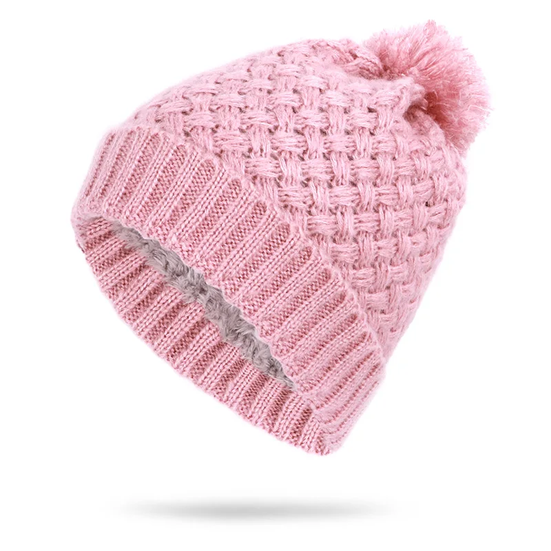 Детский вязаный шарф и шапка, роскошный зимний теплый вязанный головной убор и шарфы, шапка с помпоном для мальчиков и девочек - Цвет: Pink