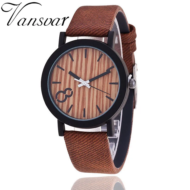 Vansvar Simulation Wooden Relojes Quartz Watch Casual Wooden Color Leather Strap Watches Wood Male Wristwatch Relogio Masculino