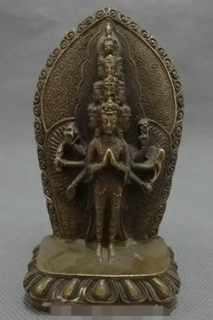 

S3730 Tibet Bronze Copper Buddhism Kwan-yin 1000 Hands Avalokitesvara Buddha Statue