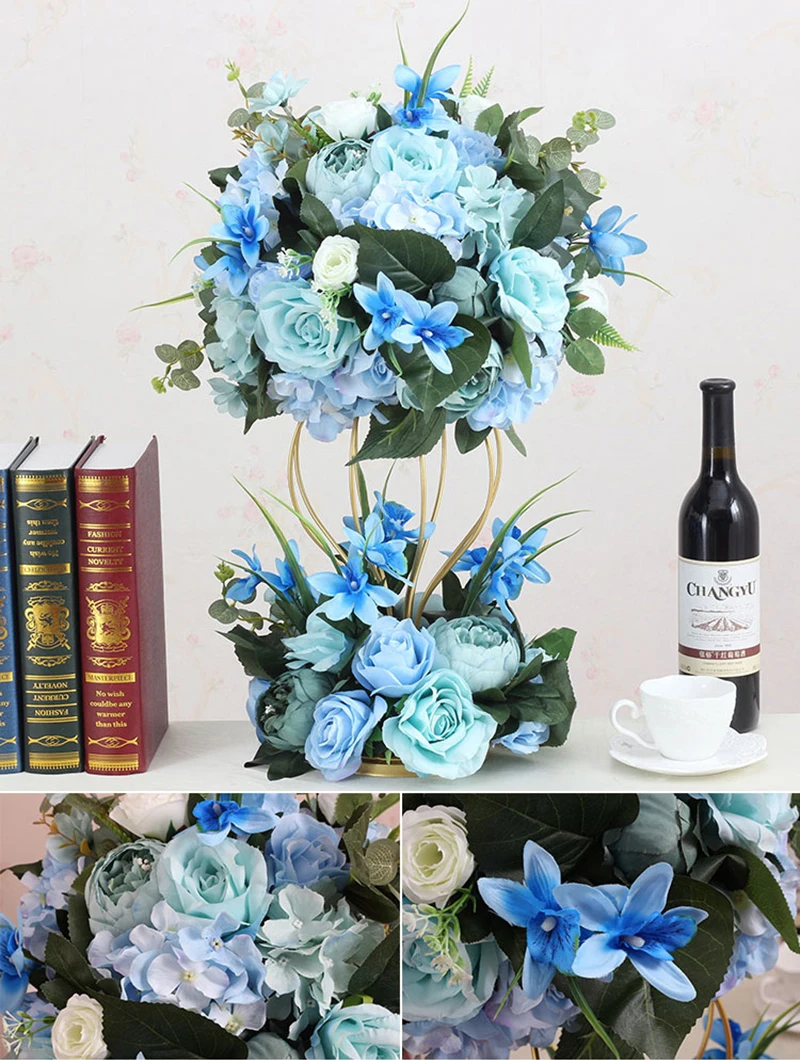 JAROWN Artificial Flower Ball Flower Stand Set Silk Fake Flower Wedding Stage Decoration Flores Home Party Table Decorations (20)