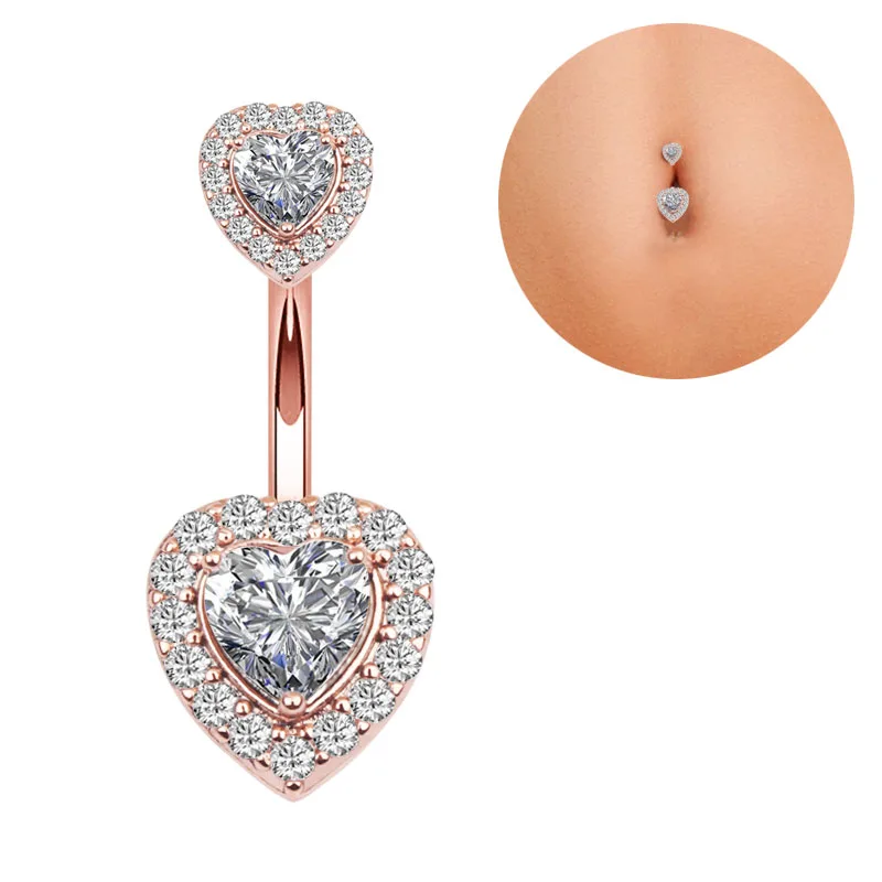Jewels Fashion Surgical Steel crystal Heart shaped Bedazzled Belly ring
