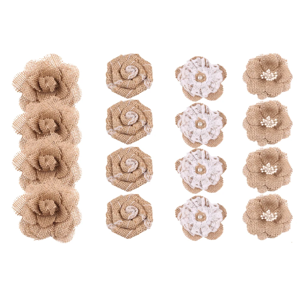 24 шт Мешковина украшения 6 стилей Лен натуральный Винтаж цветы Bowknots DIY аксессуары для вечерние украшения Свадебные DIY Craft
