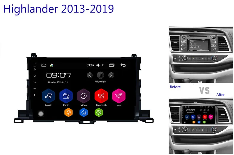 Best for Toyota Highlander 2013-2019 XU50 10.1 inch car multimedia player  Backup Camera with Nightvision 1