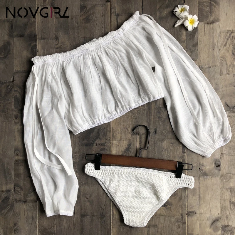Novgirl вязаный крючком белый купальник для женщин 2019 летний богемный стиль верх