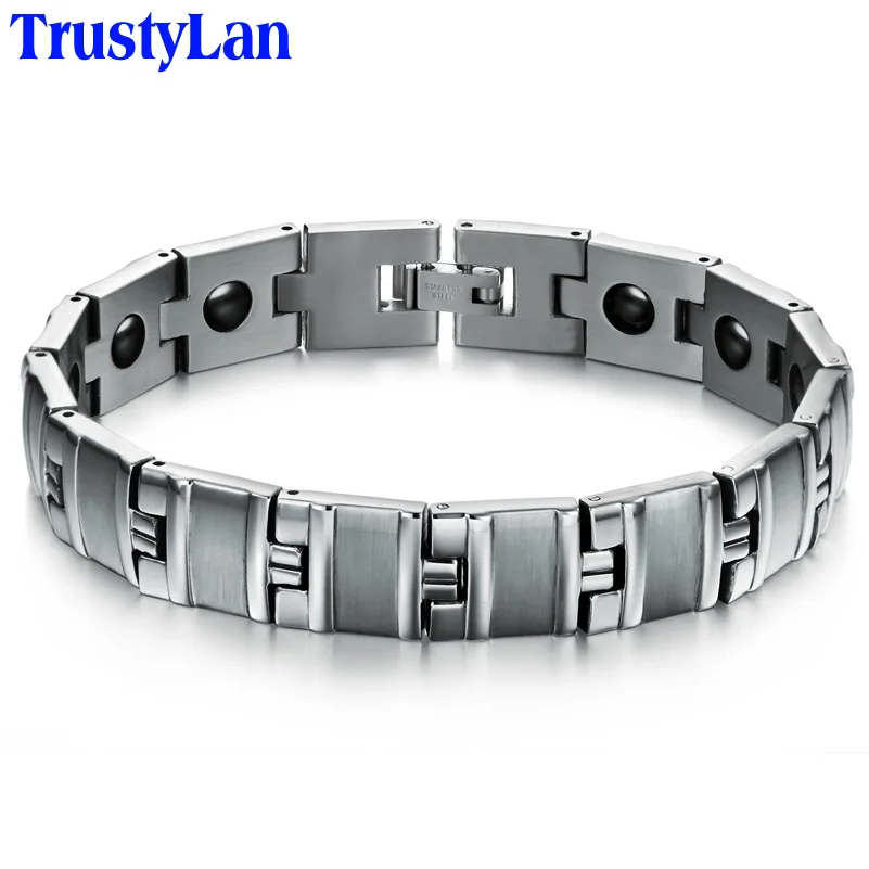 

TrustyLan 12MM Wide Anti Fatigue Health Care Mens Bracelets Stainless Steel Magnetic Men Bracelet Retro Men Jewelry Wristband