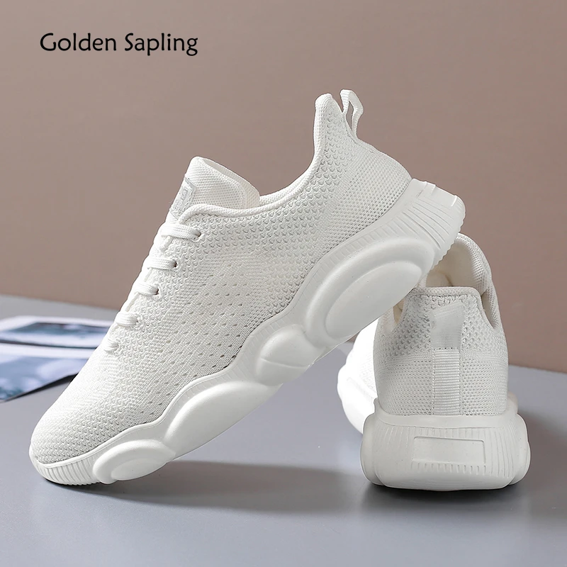 

Golden Sapling White Sneakers for Women Breathable Knit Lightweight Lady Sport Shoes Top Quality Trail Road Running Shoes Woman