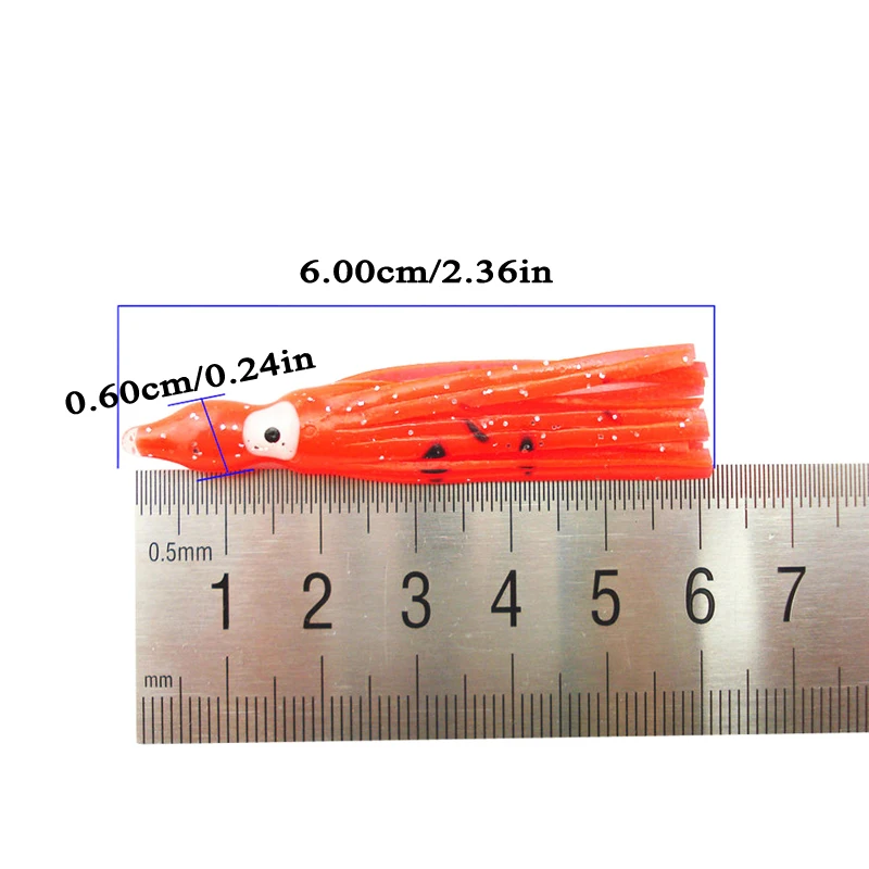 100 шт. 6 см мягкие осьминог рыболовная приманка резиновая кальмарная юбка морская Рыболовная Снасть искусственные наживки тунец парусник смешанный цвет fu461