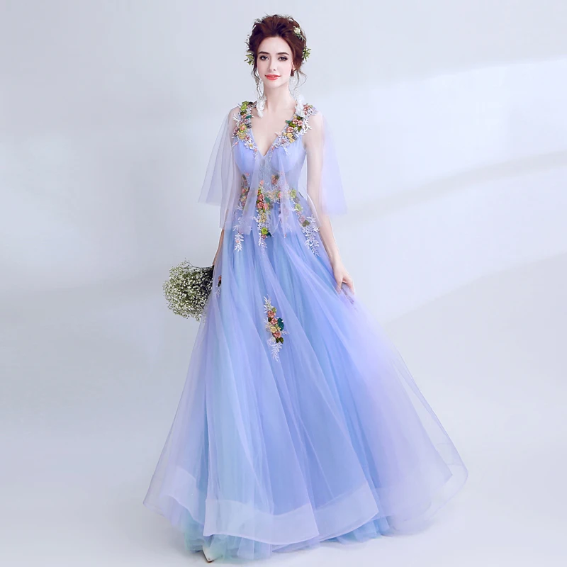 Beauty Emily Blue Purple Evening Dresses 2017 A-line V-neck Sexy Flower Girl Women Party Prom Dresses Beauty Emily Blue Purple Evening Dresses 2017 A-line V-neck Sexy Flower Girl Women Party Prom Dresses