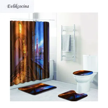 

Free Shipping 4Pcs Bright Court Gallery Casa De Banho Banyo Bathroom Carpet Toilet Bathmat Set Tapis Salle De Bain Alfombra Bano