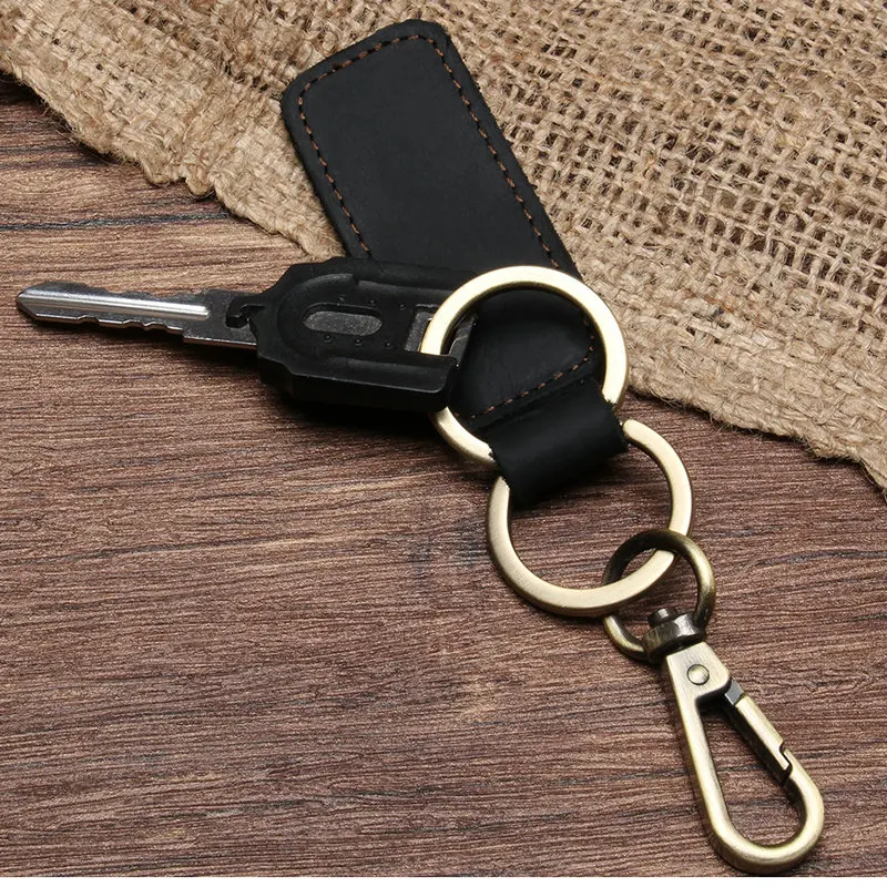 Винтажный держатель для ключей из натуральной кожи для мужчин, тег из воловьей кожи, покрытый бронзовым крючком, держатель для ключей ручной работы, Простой автомобильный держатель для ключей