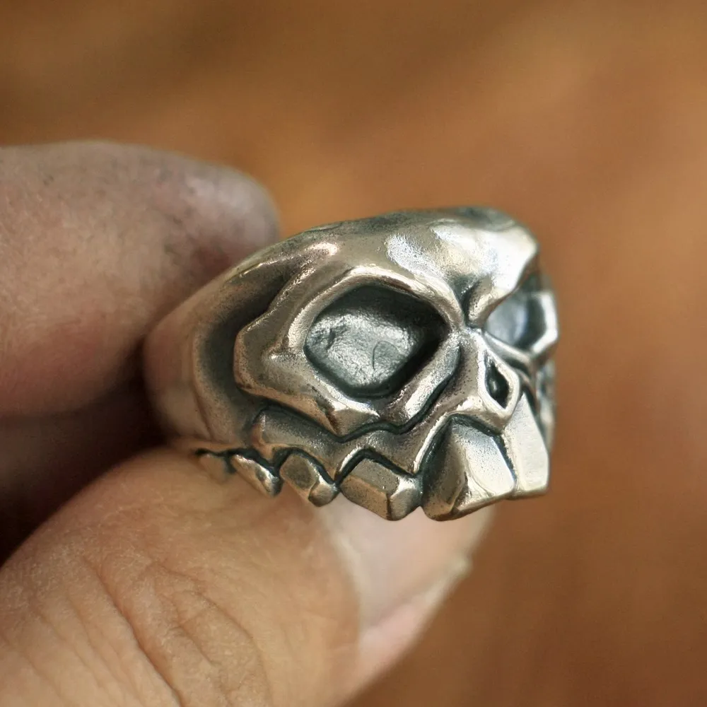 

Front Tooth Skull Ring 925 Sterling Silver Mens Biker Ring TA107 US Size 7~15