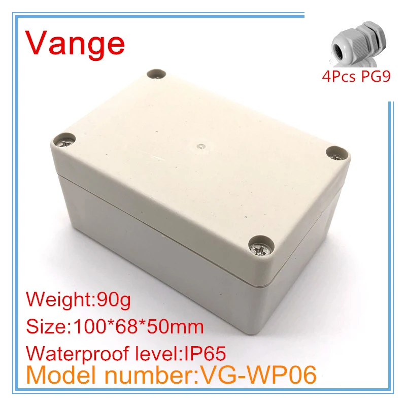 Discount packs molding IP65 waterproof ABS plastic enclosure case with 4pcs PG9 waterproof cable gland 100*68*50mm