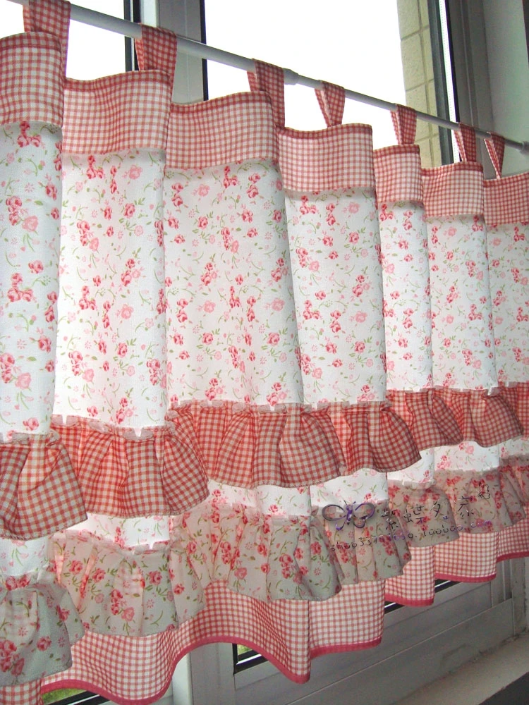 Pink small rustic curtain plaid semi shade small window decoration