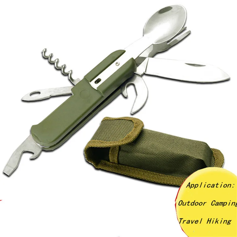 

Outdoor Picnic Tableware Handle Sport Fork Knife Spoon Multi Opener Camping Portable Stainless Steel Tablewares