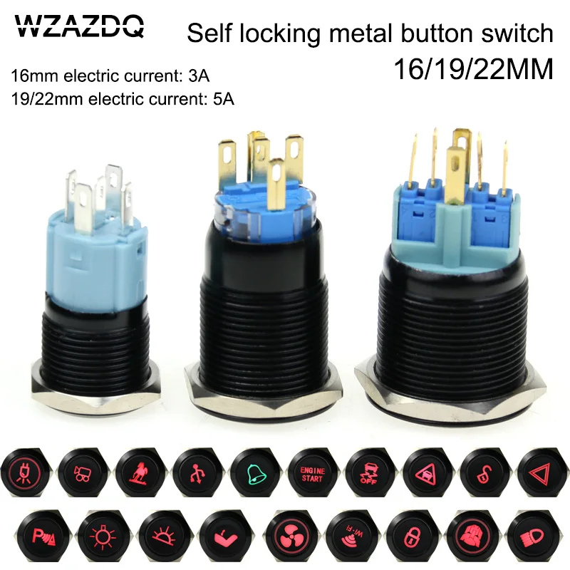 

16/19/22mm self-locking metal button switch oxidizing black various types of switch can be customized graphics