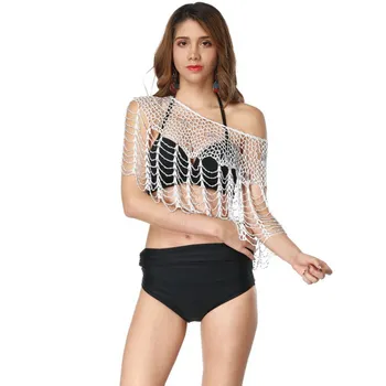 

BLINGSTORY Handmade Hook Flower Sexy Hollow Out Tassel Manual Crochet Pullover