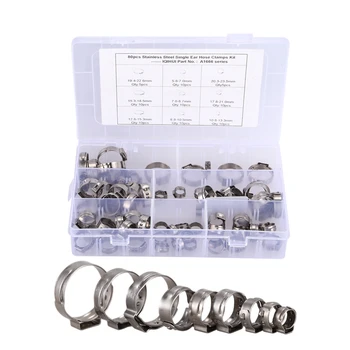 

Pipe Clamp 80 Pcs Stainless Steel Single Ear Hose Clamps Assortment Kit Single With Box