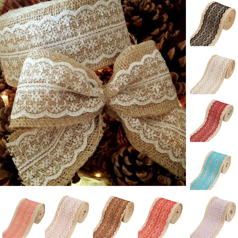 

40# Fashion Handmade 2m DIY Craft Lace Ribbon Sewing Jute Roll Burlap Trims Tape Rustic Gift Decor Lace Trim Ribbon