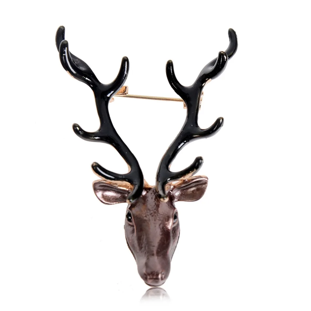 European Elk Brooch Women Antler Deer Head Brooch enamel lapel pin Cute Animal pins and brooches