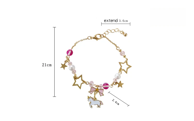 Japan Unicorn Bowknot With Beads Moon Star Crystal Bracelet -Unicorn Fashion